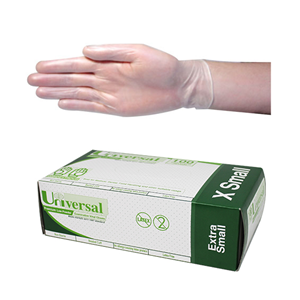 Universal Vinyl Gloves, Recyclable, 5.5g, Low Powder, Large, Blue, HACCP Grade, 100/Box Box