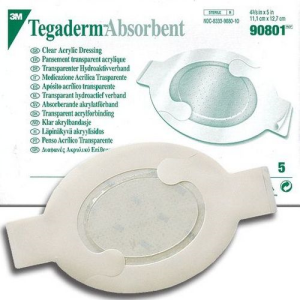 3M Tegaderm Transparent Acrylic Dressing, Absorbent, Medium Oval, 11.1 x 12.7cm, 5/Box Box