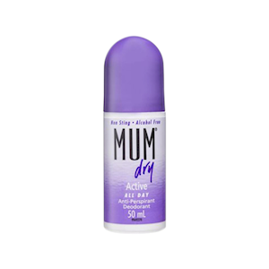 Mum Anti Perspirant Roll On Deodorant, Dry Active, All Day, 50mL, Each Each