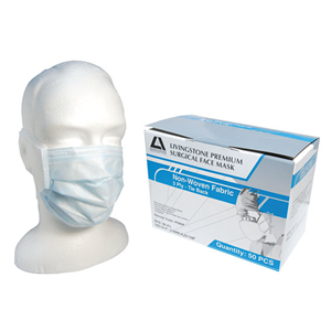 Livingstone Premium Face Mask, Level 1 Barrier, Tie Back, Non-Therapeutic Use, 3-Ply, Light Blue, No Fibreglass, 50/Box Box