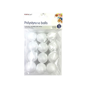 Porta Craft Polystyrene Balls, 40mm, 12 Pieces/Pack Pack