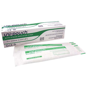 Uni-Pouch Sterilisation Pouch, with Colour Change Indicator, 70 x 230mm, 200/Box Box