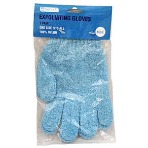 Sofeel Exfoliating Massage Gloves, Nylon, Blue, Fits All Sizes, 2/Pack Pair