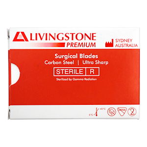 Livingstone Premium Surgical Scalpel Blade, Size 11, Carbon Steel, Ultra Sharp, Sterile, 100 Pieces/Box