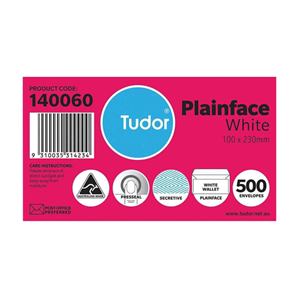 *NON-STICKY SEAL*Tudor Envelopes 230 x 100mm, Secretive, with Window,White 500/Box, Price Discounted, While Stocks last Book