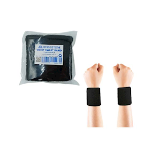 Livingstone Wrist Sweat Band, Cotton Towel, 8 x 8cm, 20 grams, Black, 1 Pair/Pack Pack