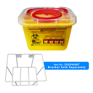 Liv Needles Sharps Waste Collector, 3 Litres, with Screw Lid and Finger Guard, Clear View Top, Square, Recyclable Plastic, Yellow, Each