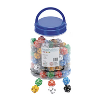 Teachables Dice, 20 Face, Numbered 1 - 20, Assorted Vibrant Colours, 100 Pieces/Jar