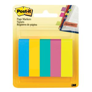 3M 670-5AU Post-It Page Markers, 12.7 x 44.4mm, Assorted Colours, 100 Sheets/Pad, 5 Pads/Pack Pack