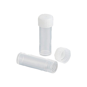 Techno Plas Flat Bottom Tube with Polyethylene Screw Cap, 5mL, Polystyrene, Unlabelled, Natural Cap, 200 Pieces/Bag Bag