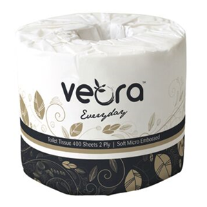Veora Everyday Soft Micro Embossed Toilet Tissues, 2-Ply, 100 x 100mm, White, 400 Sheets/Roll, 48 Rolls/Carton Carton